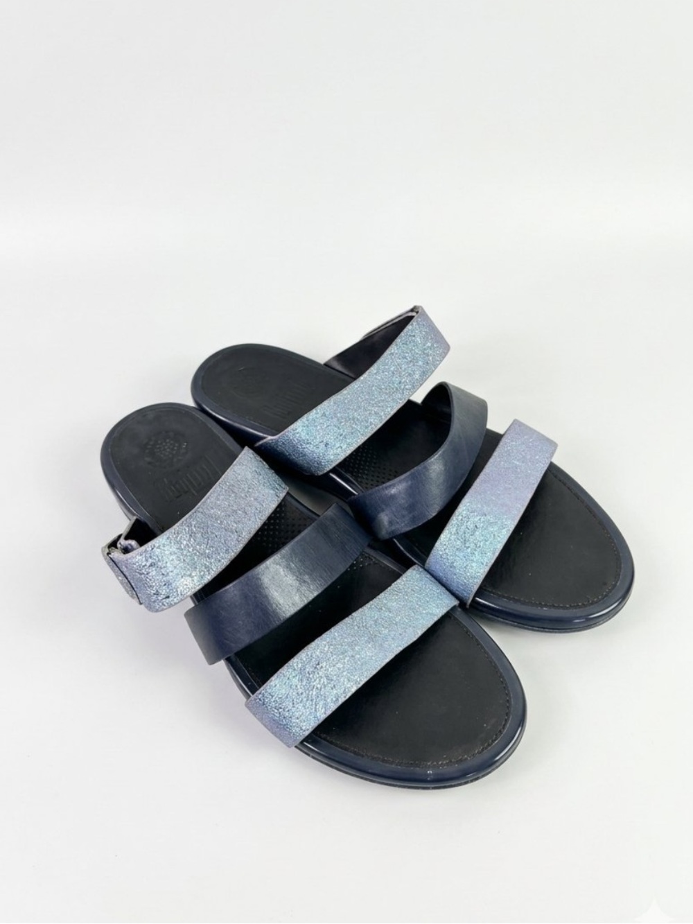 Fitflop gladdie slide sandals strappy blue navy sparkle size 9